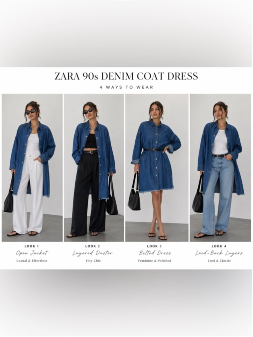 Zara 90s Collection Denim Coat Dress Oversized Shacket Blue Relaxed Fit NWT - Picture 2 of 10